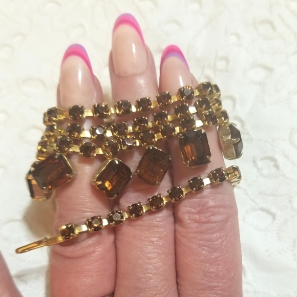 𝅺VTG Brown Topaz Rhinestone Choker Necklace - Picture 2 of 6